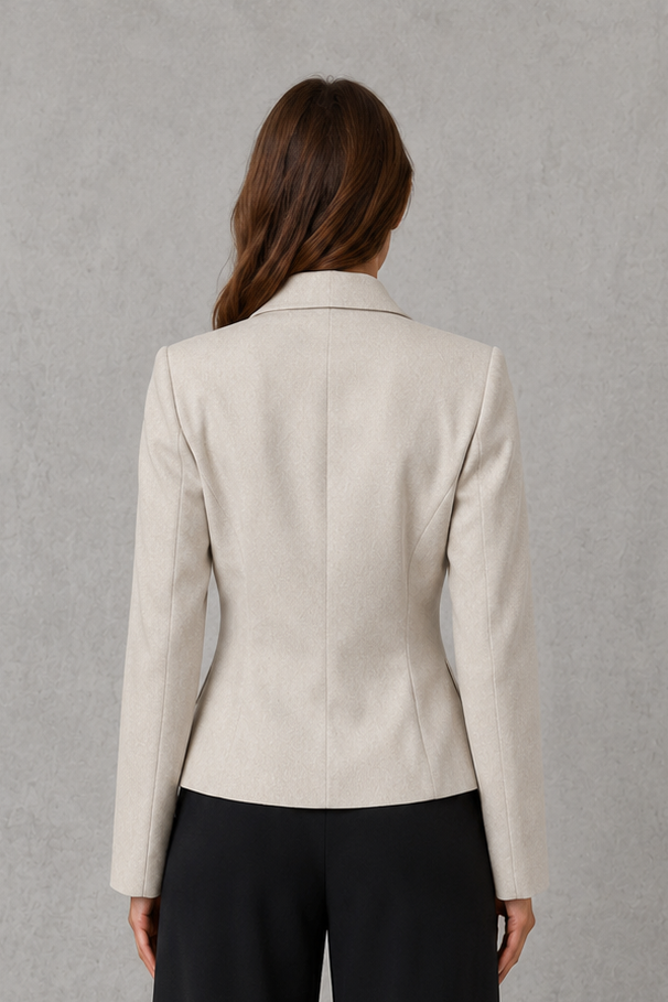 Women’s Beige Tailored Blazer Single Button Smart Work Jacket, view 4 - Elena Harper