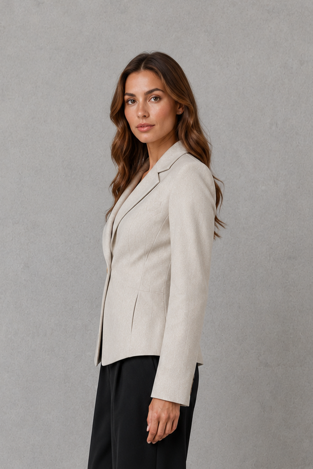 Women’s Beige Tailored Blazer Single Button Smart Work Jacket, view 2 - Elena Harper