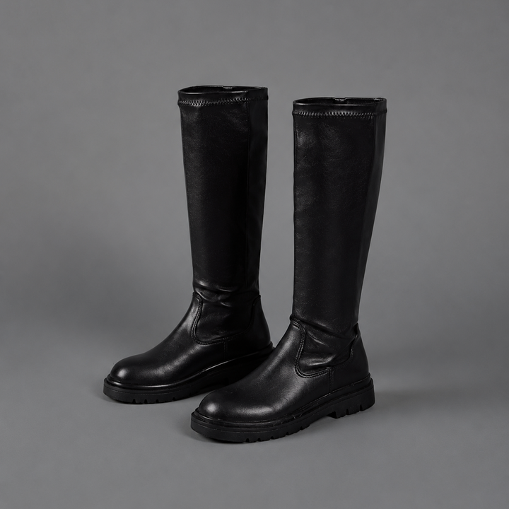 Black Knee High Boots Chunky Sole
