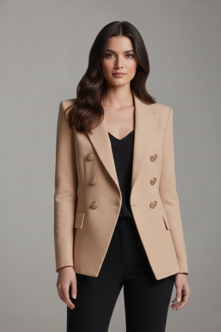 Women's Double-Breasted Blazer with Gold Button Details