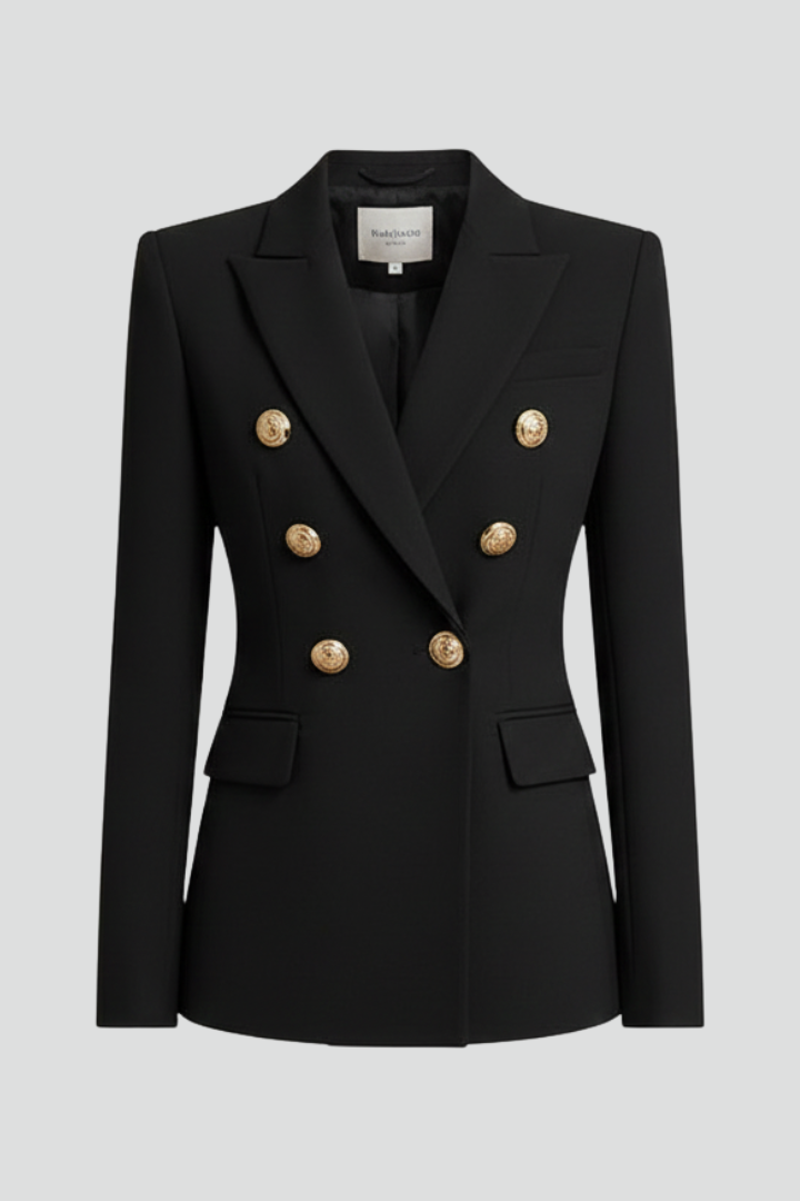 Women's Double-Breasted Blazer with Gold Button Details