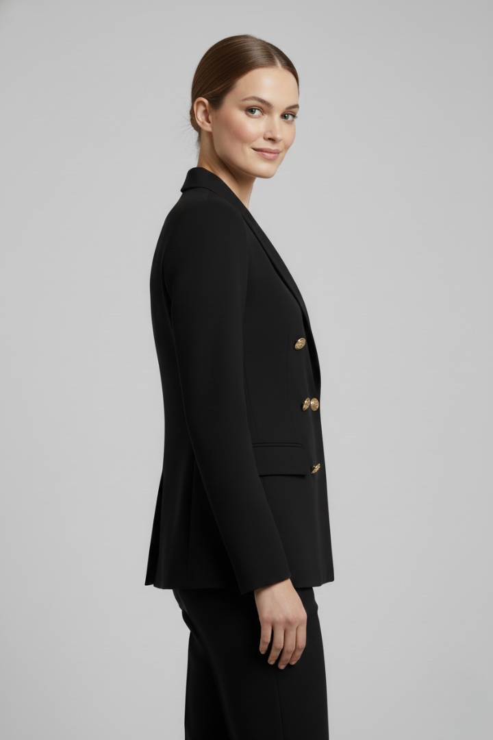 Women's Double-Breasted Blazer with Gold Button Details