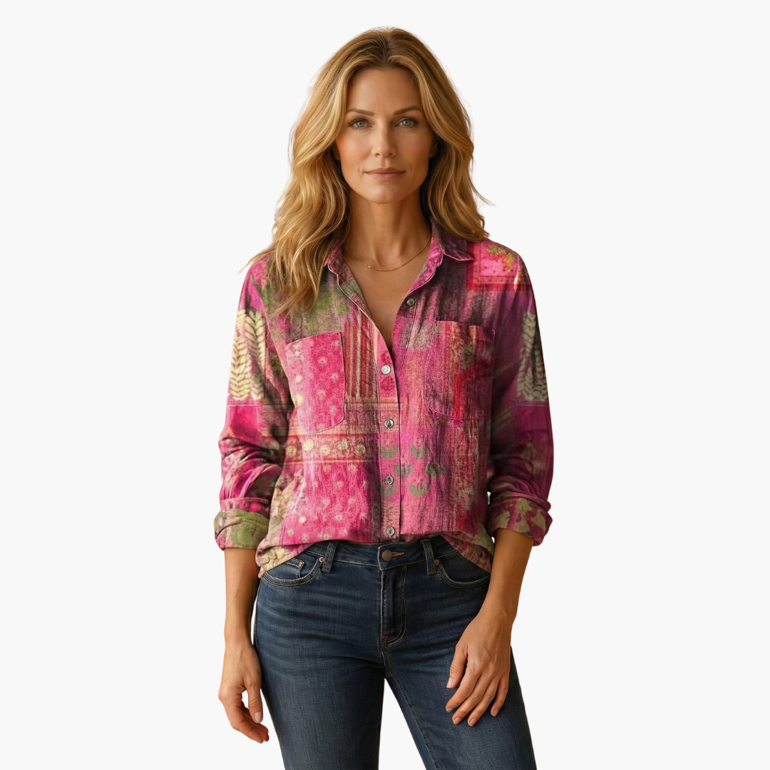 Women's Paisley Long Sleeve Blouse - Elegant Flow