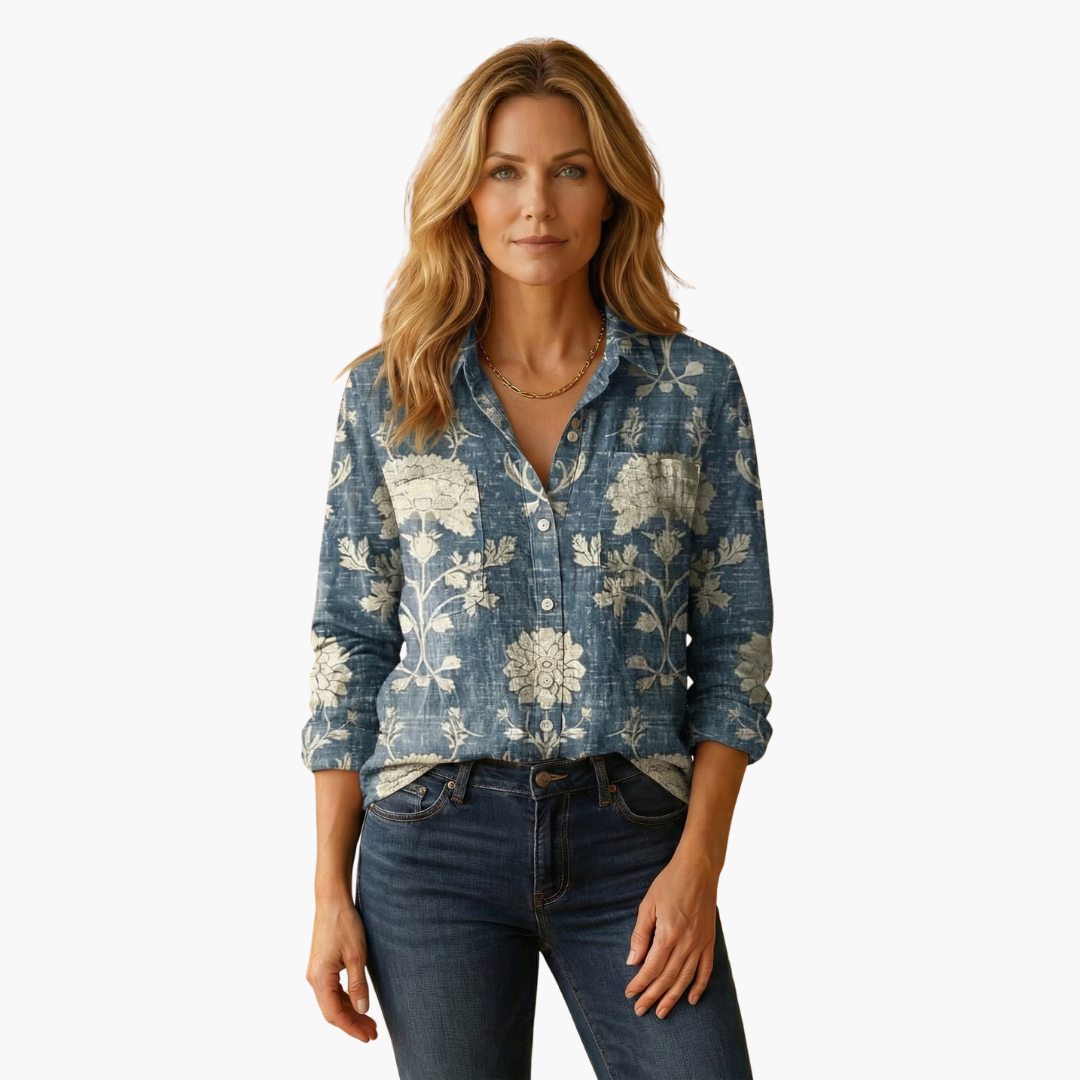 Women's Paisley Long Sleeve Blouse - Elegant Flow