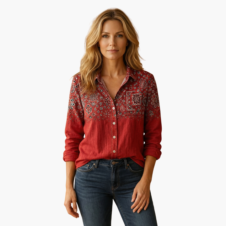 Women's Paisley Long Sleeve Blouse - Elegant Flow