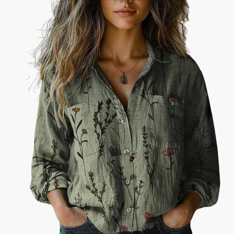 Women's Paisley Long Sleeve Blouse - Elegant Flow