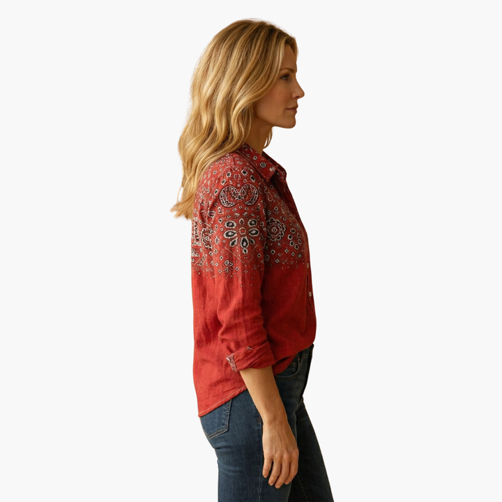 Women's Paisley Long Sleeve Blouse - Elegant Flow