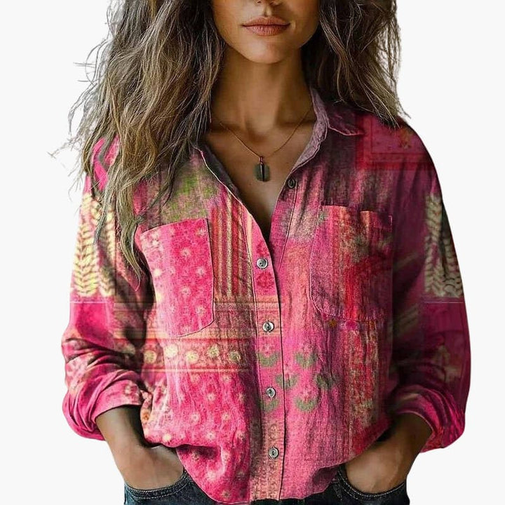 Women's Paisley Long Sleeve Blouse - Elegant Flow