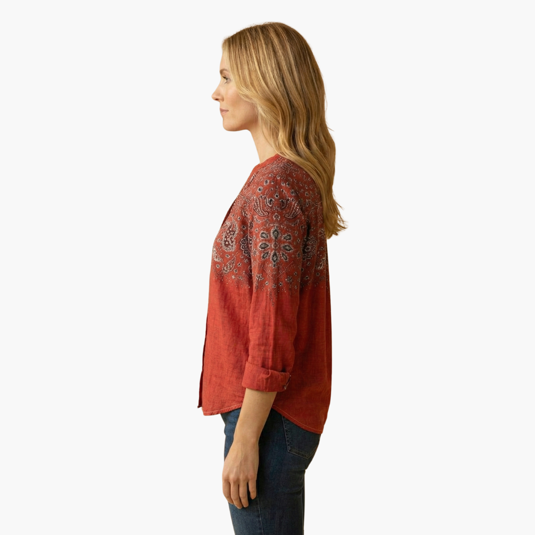 Women's Paisley Long Sleeve Blouse - Elegant Flow