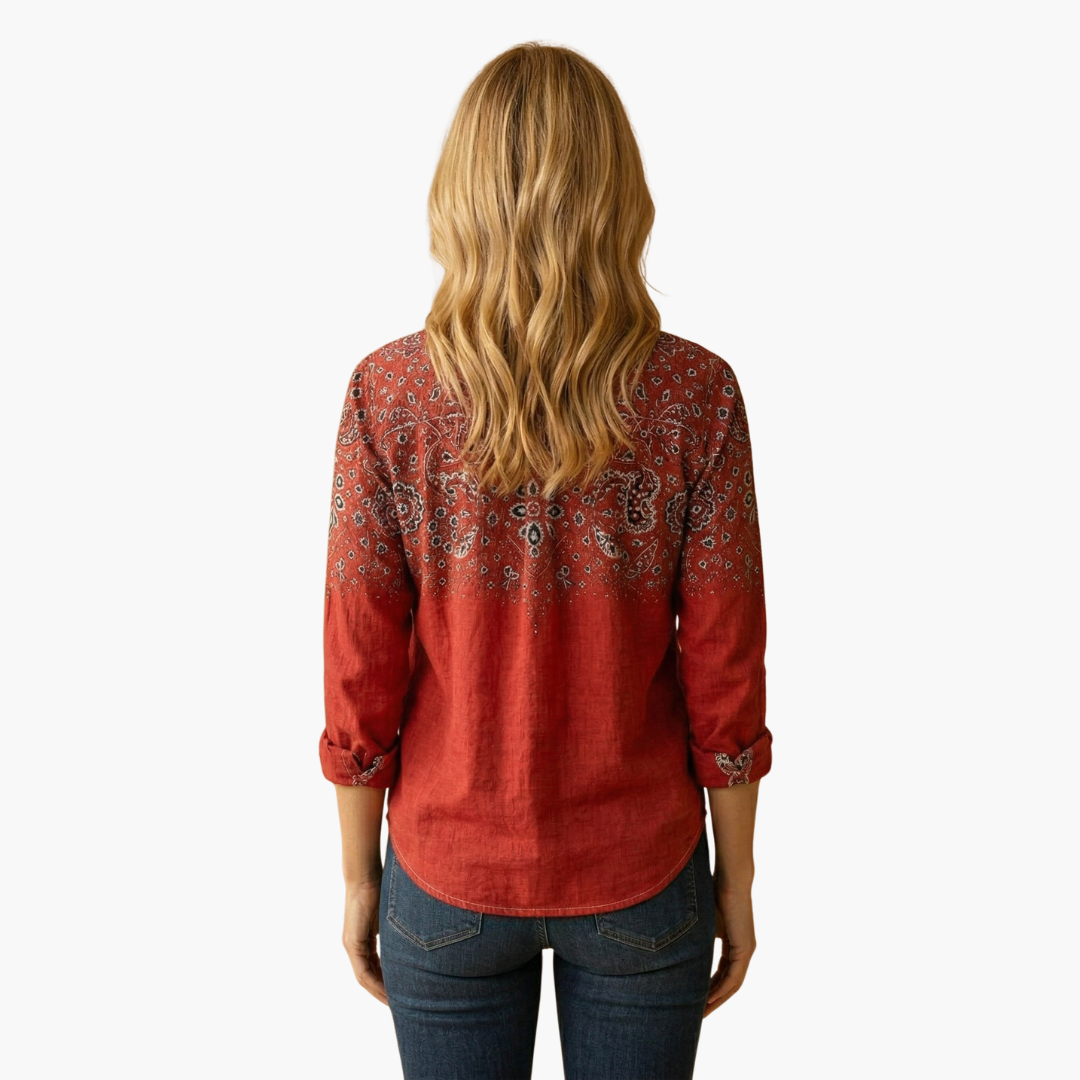 Women's Paisley Long Sleeve Blouse - Elegant Flow