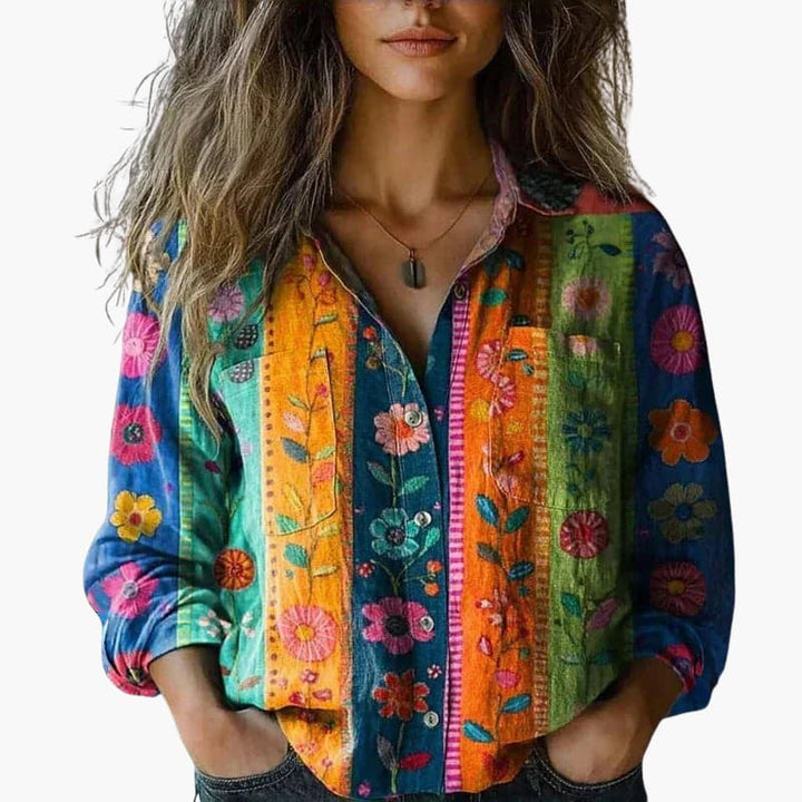 Women's Paisley Long Sleeve Blouse - Elegant Flow
