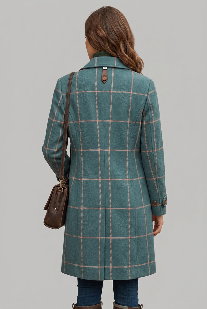 Women's Elegant Longline Check Coat with Button Front