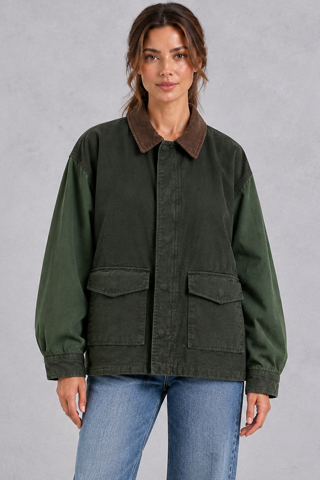 Women's Oversized Utility Jacket Relaxed Fit & Practical Patch Pockets - Elena Harper
