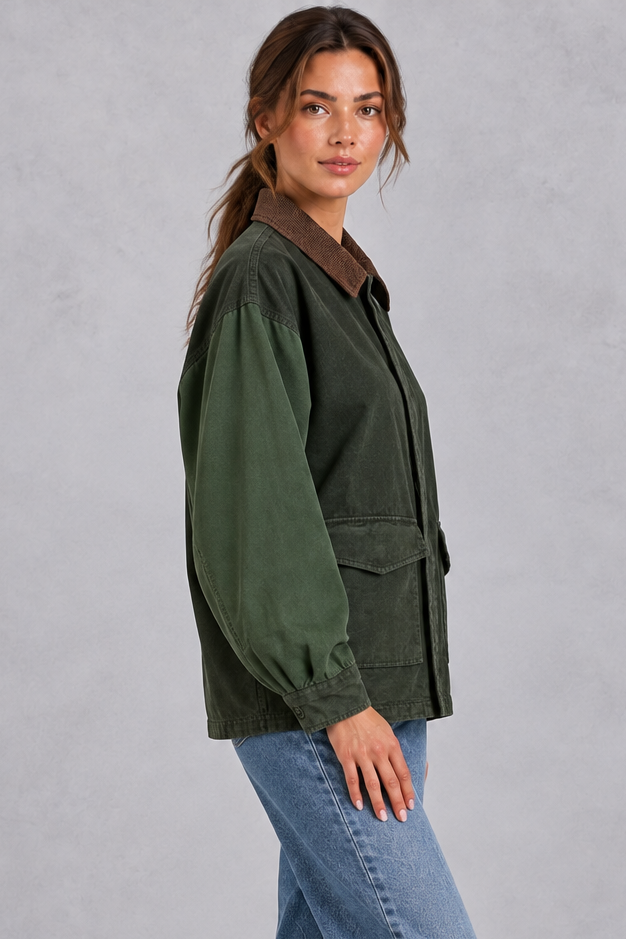 Women's Oversized Utility Jacket Relaxed Fit & Practical Patch Pockets, view 2 - Elena Harper