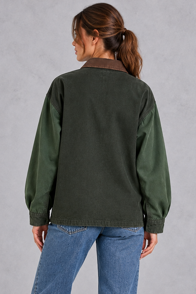 Women's Oversized Utility Jacket Relaxed Fit & Practical Patch Pockets, view 4 - Elena Harper