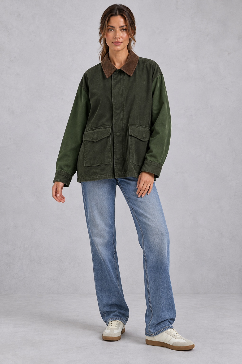 Women's Oversized Utility Jacket Relaxed Fit & Practical Patch Pockets, view 5 - Elena Harper