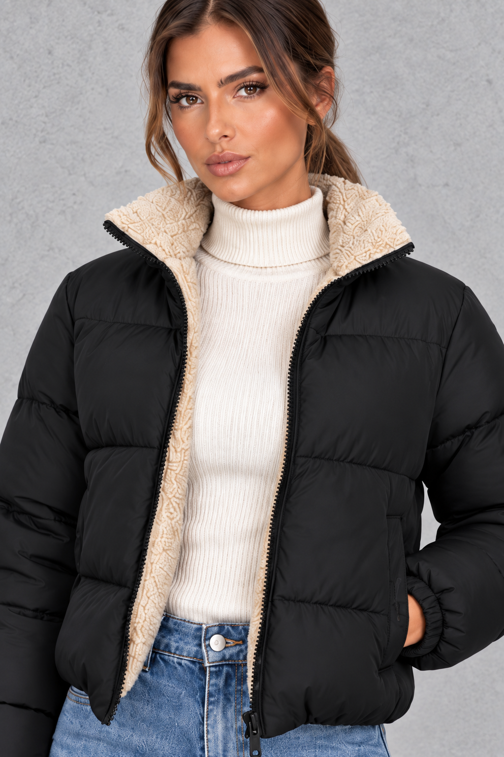 Women’s Sherpa High Neck Puffer Jacket