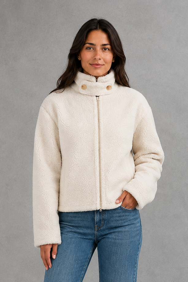 Women’s Stand Collar Fleece Jacket – Soft Zip Up Casual Winter Coat