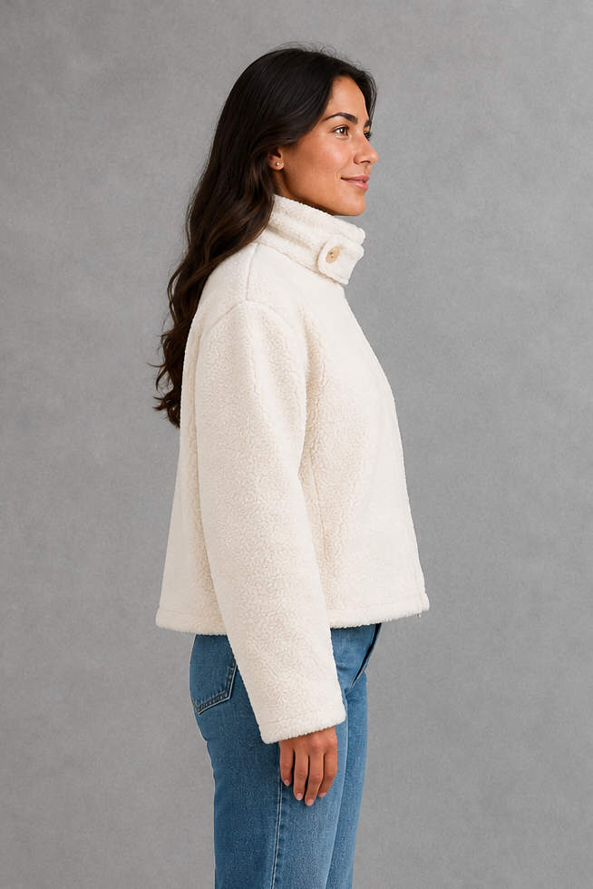 Women’s Stand Collar Fleece Jacket – Soft Zip Up Casual Winter Coat