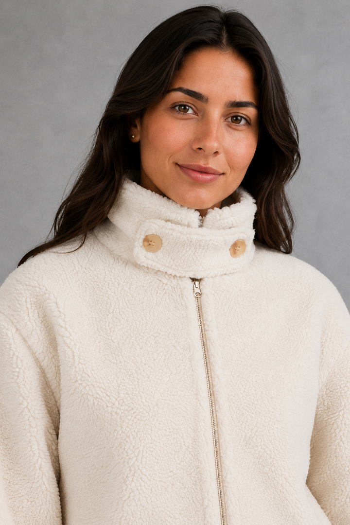 Women’s Stand Collar Fleece Jacket – Soft Zip Up Casual Winter Coat