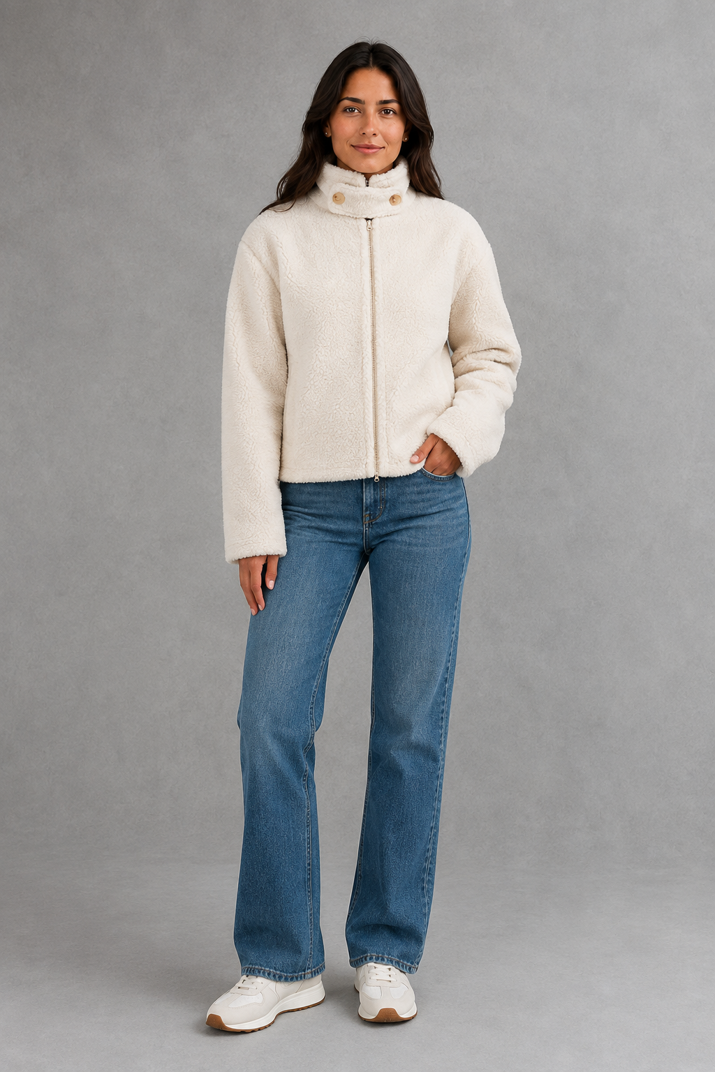 Women’s Stand Collar Fleece Jacket – Soft Zip Up Casual Winter Coat