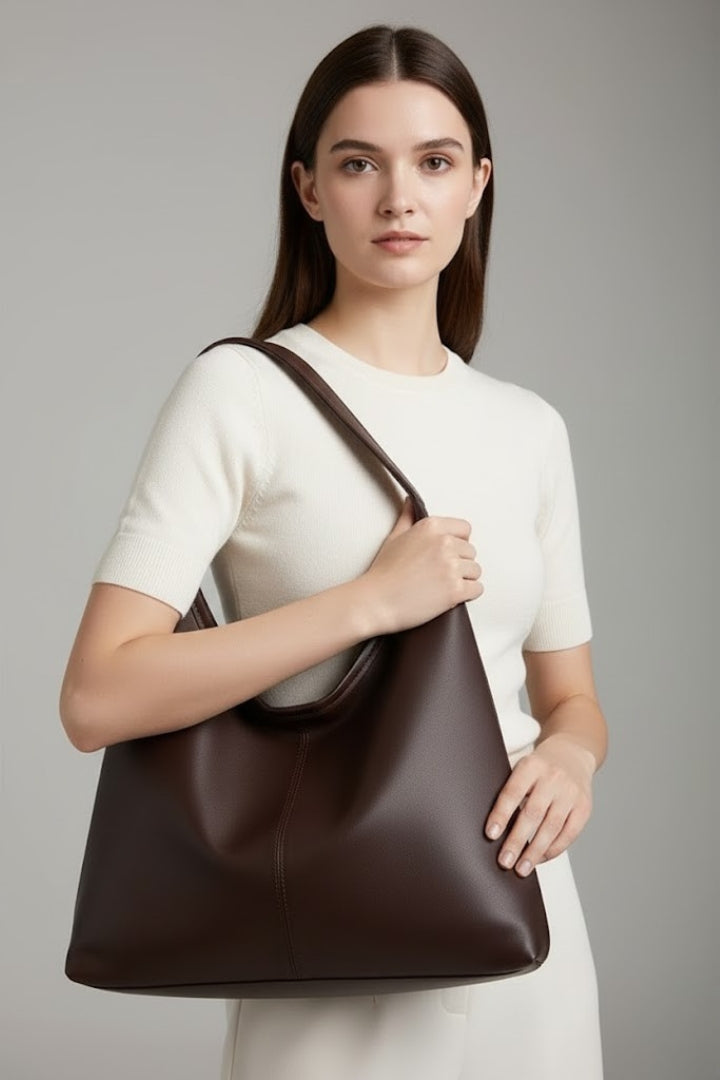 Jacqueline Women's Classic Tote Bag with Faux Leather Exterior and Large Inner Pocket, view 2 - Elena Harper