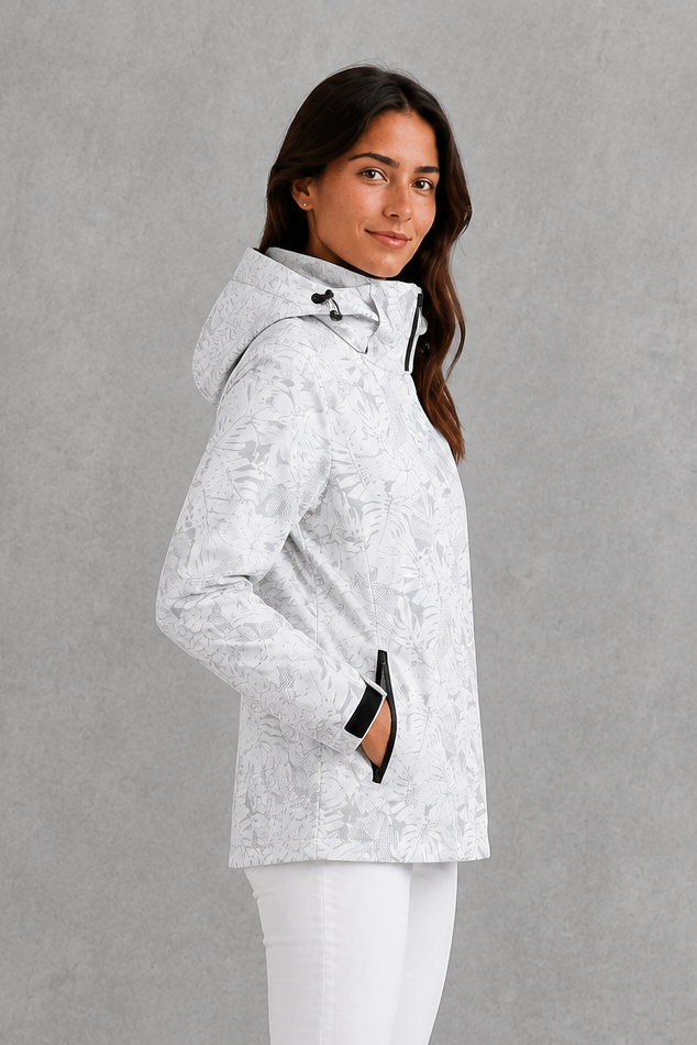 Women’s Waterproof Leaf Print Jacket – Lightweight Hooded Raincoat
