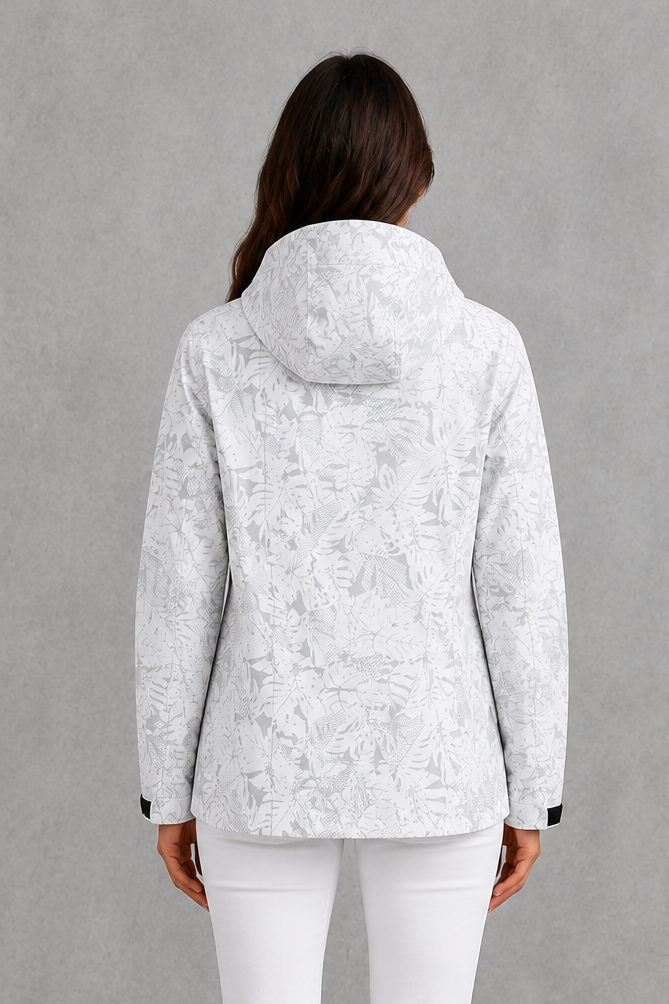 Women’s Waterproof Leaf Print Jacket – Lightweight Hooded Raincoat