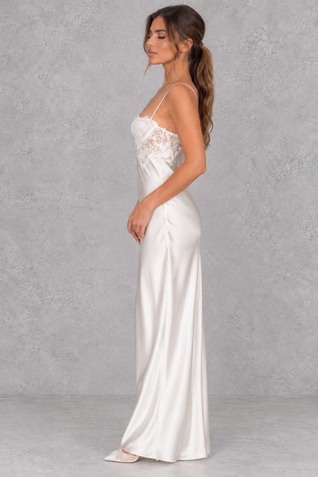 Women’s White Lace Satin Maxi Party Dress