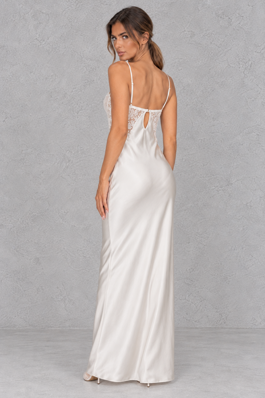 Women’s White Lace Satin Maxi Party Dress