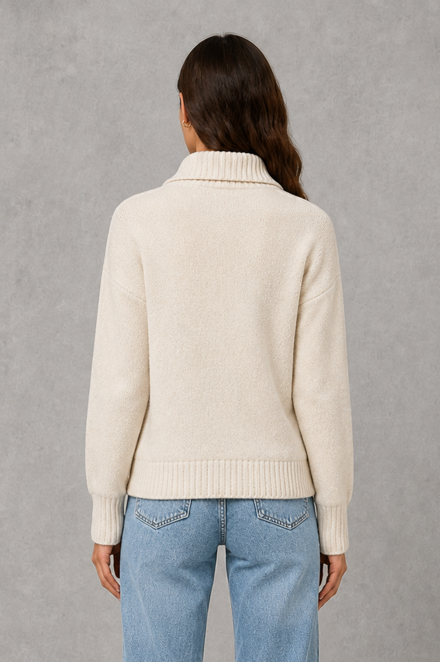 Women’s Zip Up Knit Cardigan – Funnel Neck Relaxed Knitted Jacket