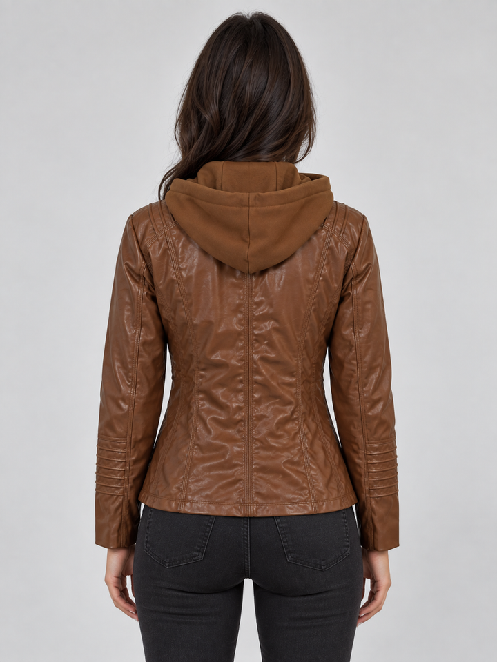 Women’s Hooded Leather Biker Jacket