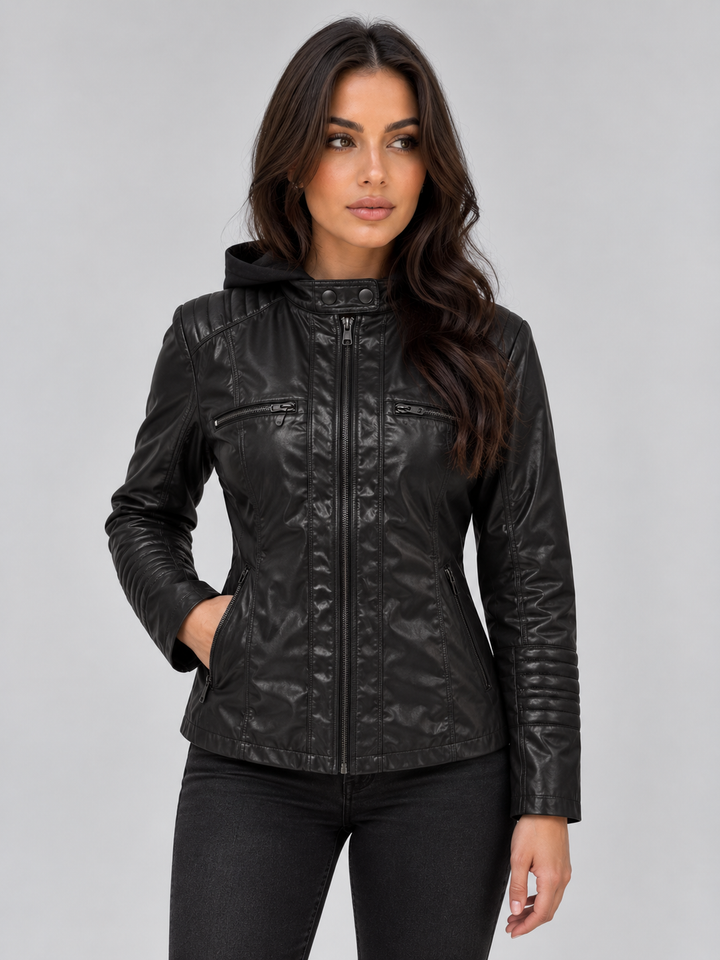 Women’s Hooded Leather Biker Jacket
