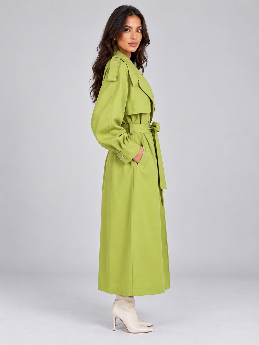 Women’s Longline Trench Coat – Double Breasted Belted Lightweight Mac