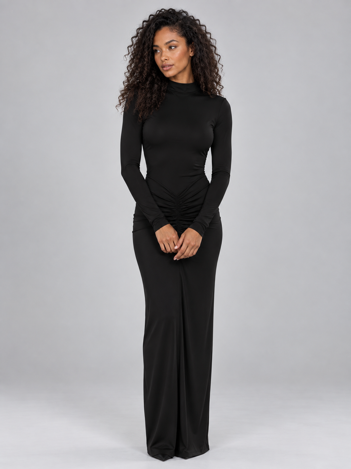 Women’s Ruched High Neck Maxi Dress