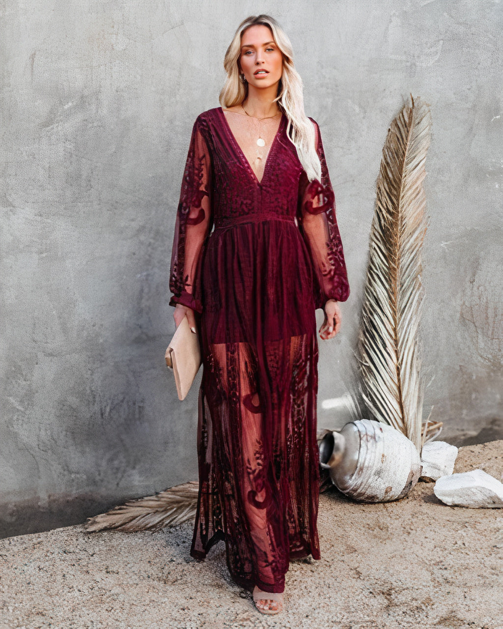 Long Sleeve Lace Maxi Dress for Women - Refined and Elegant