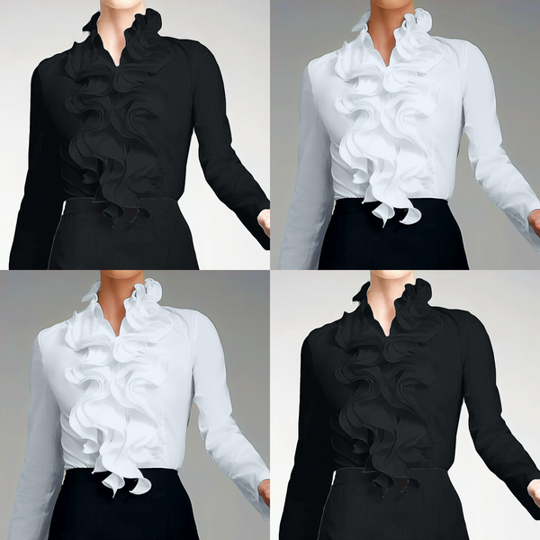 Elegant Women's Ruffled Collar Blouse – Long Sleeve Shirt with High Neck