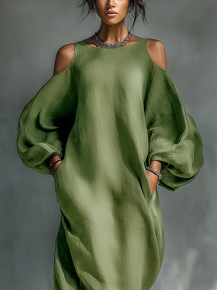 Anika Green Off-Shoulder Puff Sleeve Maxi Dress - Elena Harper