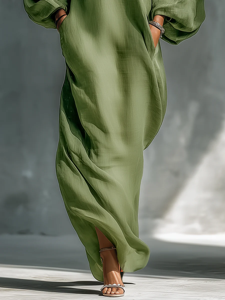 Anika Green Off-Shoulder Puff Sleeve Maxi Dress - Elena Harper