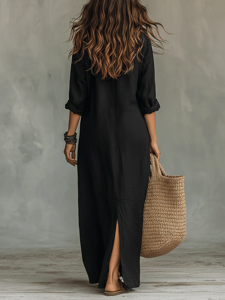Soline Maxi Fluid Dress with Front Buttons - Elena Harper