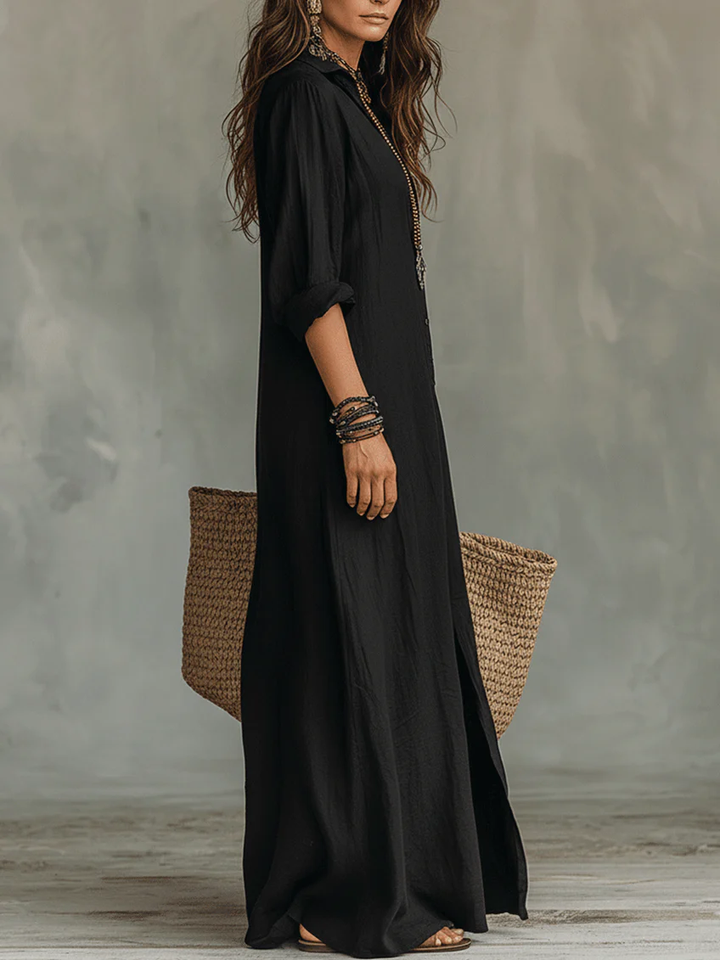 Soline Maxi Fluid Dress with Front Buttons - Elena Harper