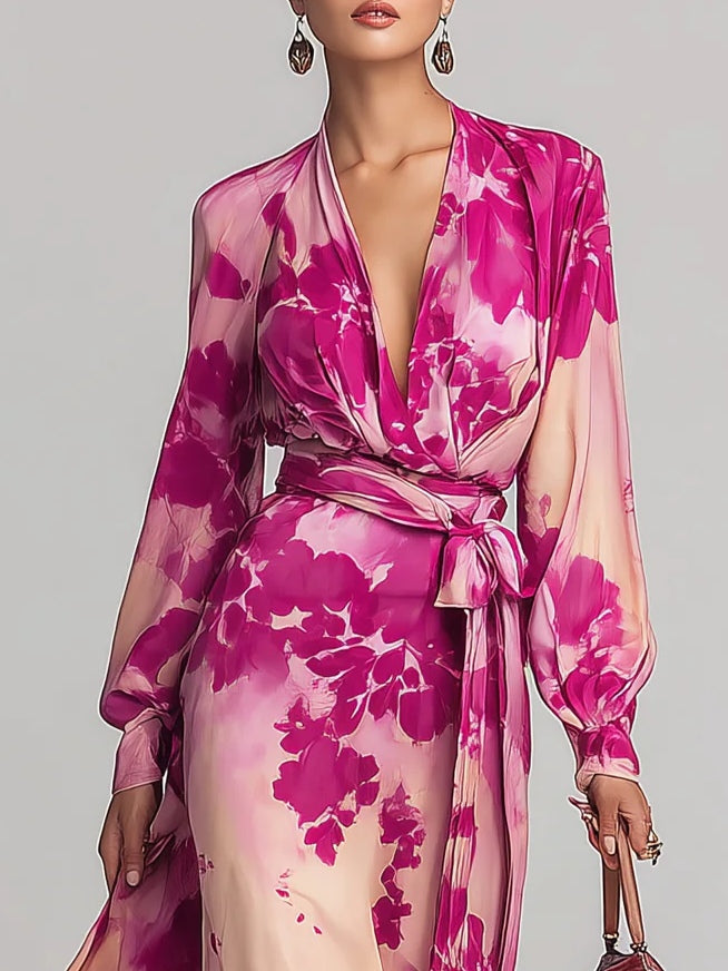 Julia Rose Floral V-Neck Belted Maxi Dress - Elena Harper