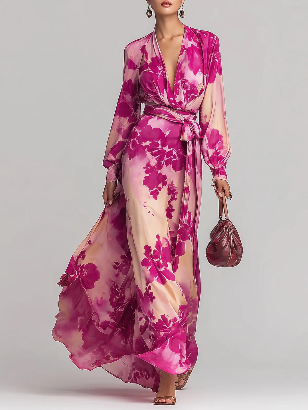Julia Rose Floral V-Neck Belted Maxi Dress - Elena Harper