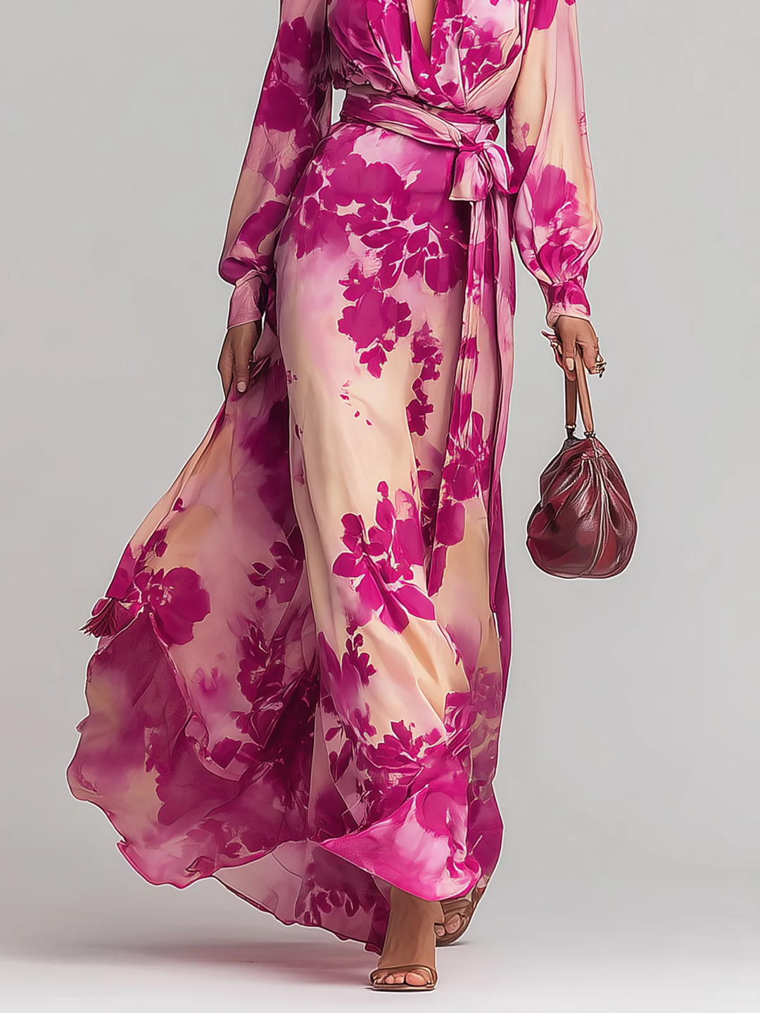 Julia Rose Floral V-Neck Belted Maxi Dress - Elena Harper