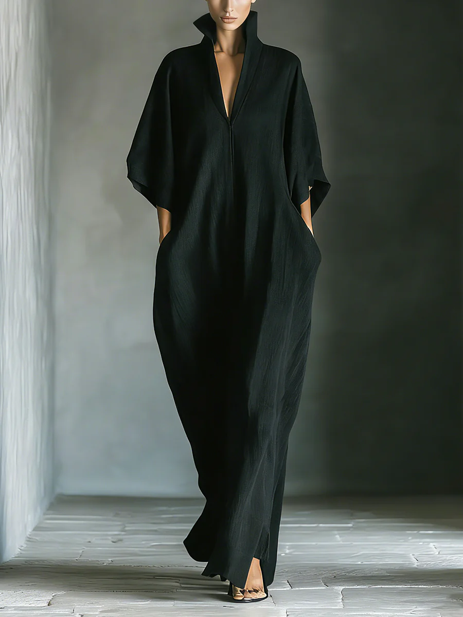 Alessandra • Oversized Black Maxi Dress with Kimono Sleeves