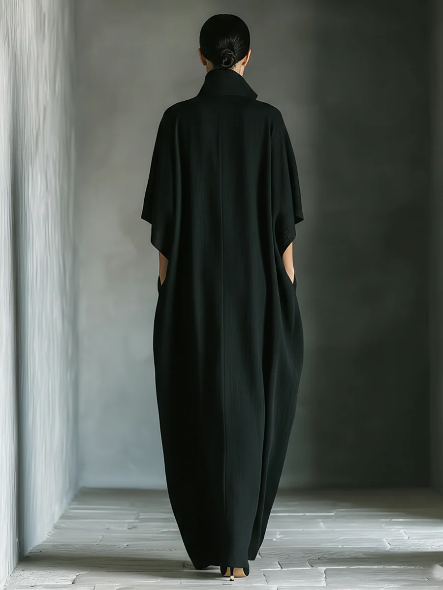 Alessandra • Oversized Black Maxi Dress with Kimono Sleeves