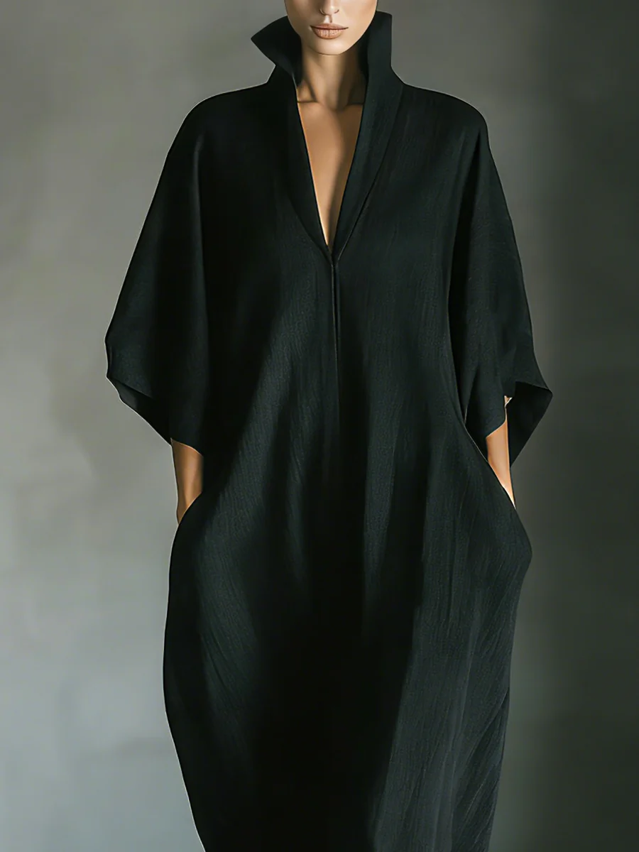 Alessandra • Oversized Black Maxi Dress with Kimono Sleeves