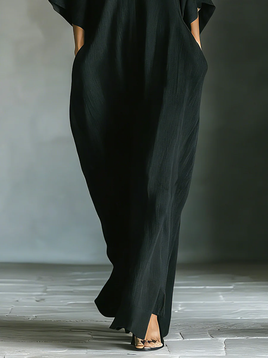 Alessandra • Oversized Black Maxi Dress with Kimono Sleeves