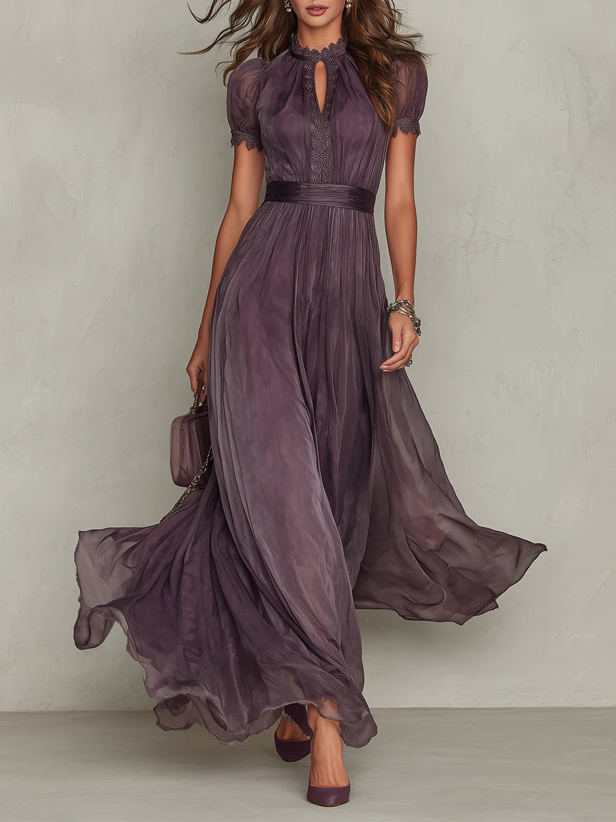 Ashley Vintage Elegant Chiffon Maxi Dress - Elena Harper
