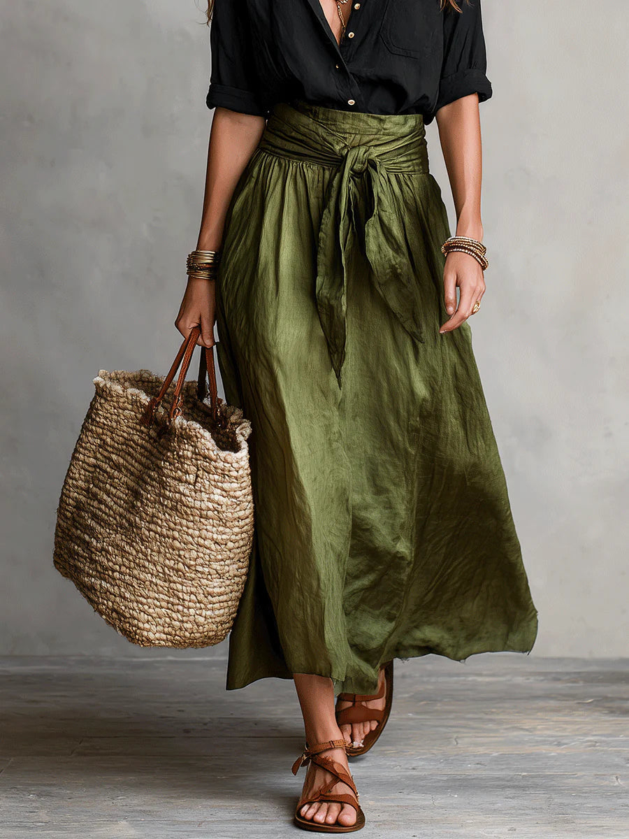 Women's Two-Piece Set Black T-Shirt Midi High-Waisted Elegant Skirt